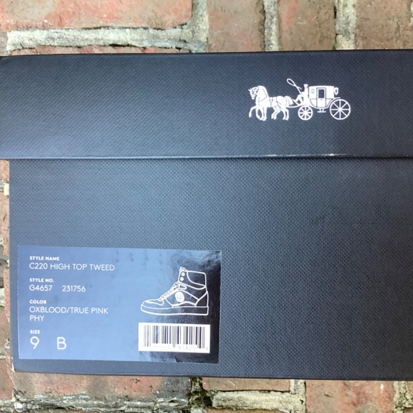 COACH High Top Sneakers C220 Tweed Oxblood/True Pink SZ 9 - Picture 15 of 15